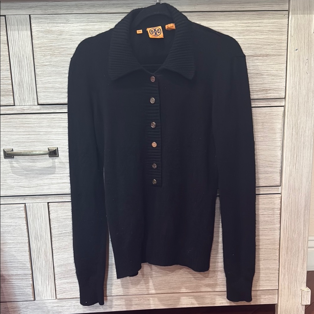 Tory Burch Black Button-Up Sweater